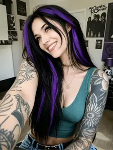 Black Purple Highlight Wig 13x4 Lace Front Wig Money Piece Highlight Wig Free Part Straight Wig Pre Plucked Natural Hairline Heat-Resistant Synthetic Wig Lace Frontal Wigs for Women Daily Wear Party Festival 28 Inches