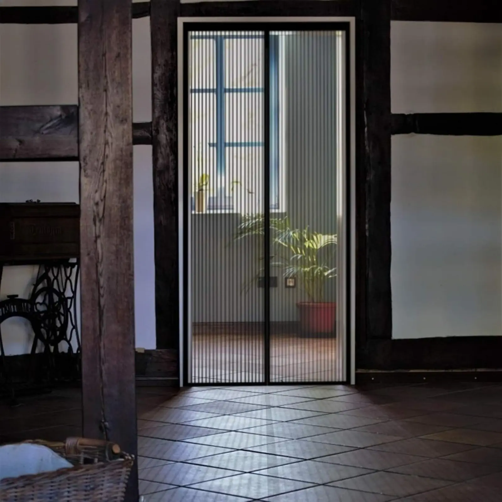 Magnetic Fly Screen Door (Screen Itself Size:35x82 Inch, Black) | with Stay Open Buckles,Heavy Duty Self-Sealing Mesh,Powerful Magnets,Full Frame Magic Tape