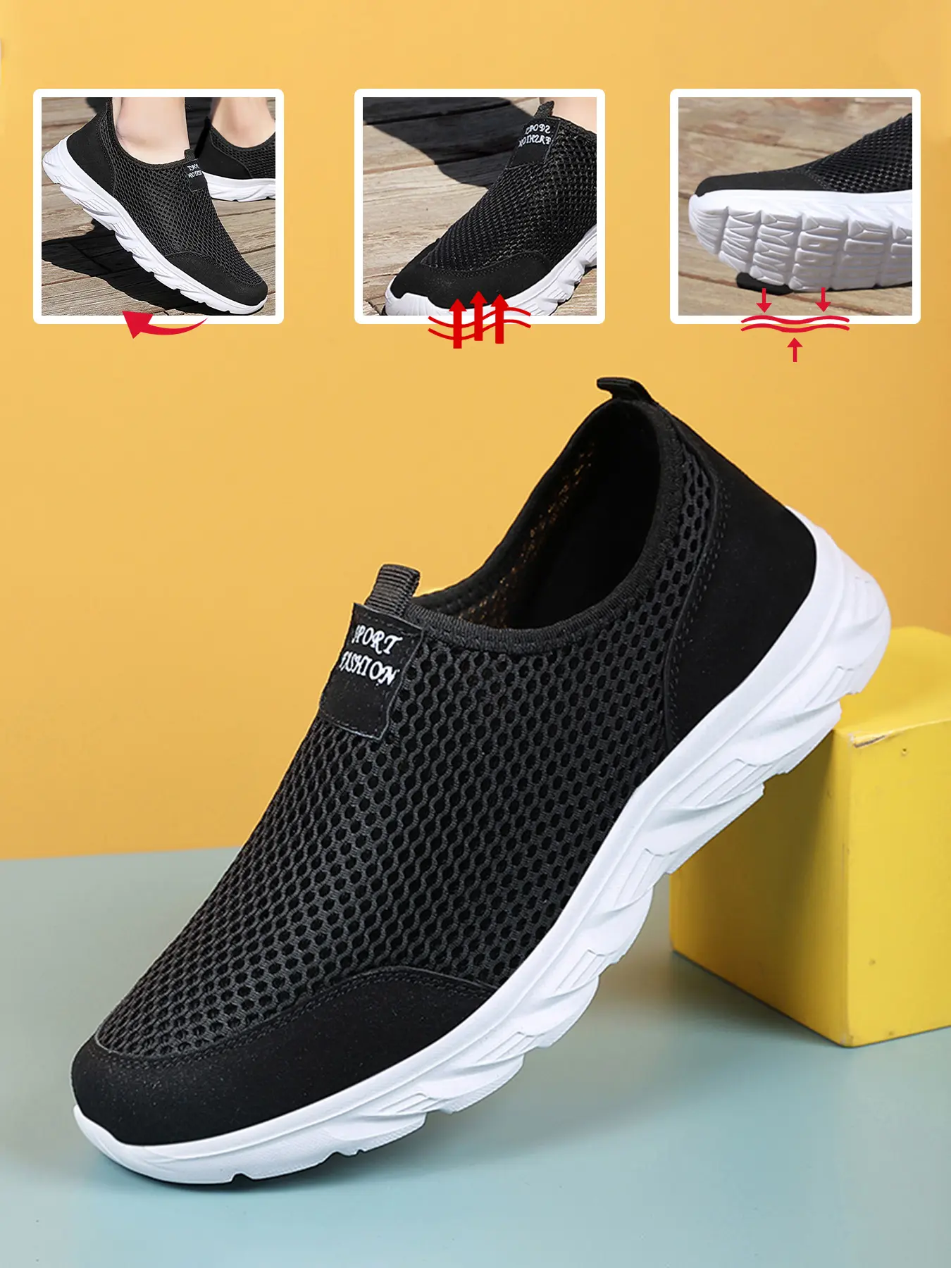 Summerwin Men's Mesh Slip-On Casual Trainer Shoes Lightweight Breathable Non-Slip Sneakers, Sports Shoes, Quick-Dry for Walkingshoes Men Tennis Shoes No Tie Design
