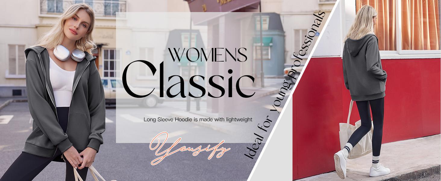 Yousify Women Casual Full Zip Up Plush Hoodie Comfy Loose Solid Sweatshirt Long Sleeve Jacket with Pockets