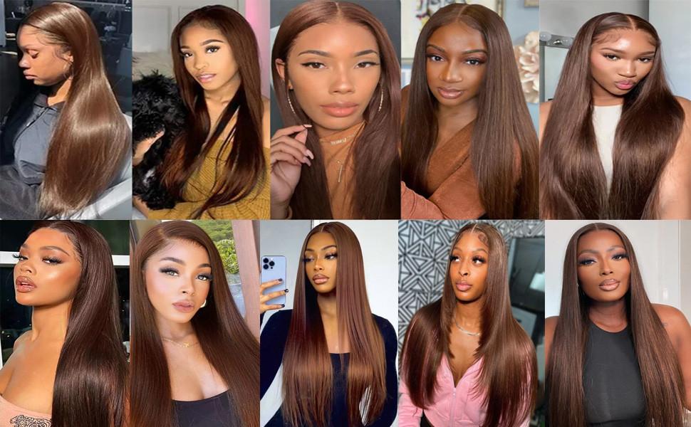 Bling Hair 30 32 Inch Chocolate Brown Wigs Human Hair Straight 13x4 13x6 HD Transparent Lace Front Wig Pre plucked 4x4 Lace Closure Brazilian Remy Wig For Women Natural Hairline 180% Sale