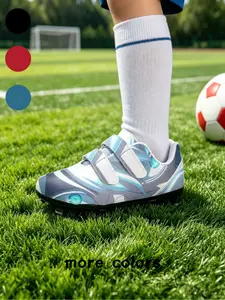 1 Pair Junior Football Boots Cool Cyan Lightning Anime Graphic Triple Magic Tape Streetwear Sport Style For Gen Z Teenagers Community Amateur Football Matches Artificial Turf Wear-resistant Blue Studs Shock Absorbing Footbed Sweat-proof Upper