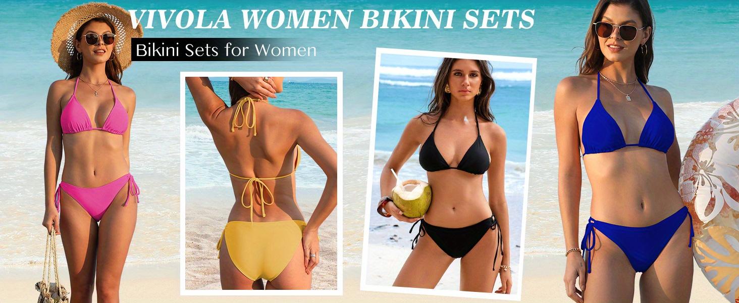 Bikini Sets for Women Sexy Two Piece Bathing Suit Halter Triangle Bikinis String Tie Sid Swimsuits for Women