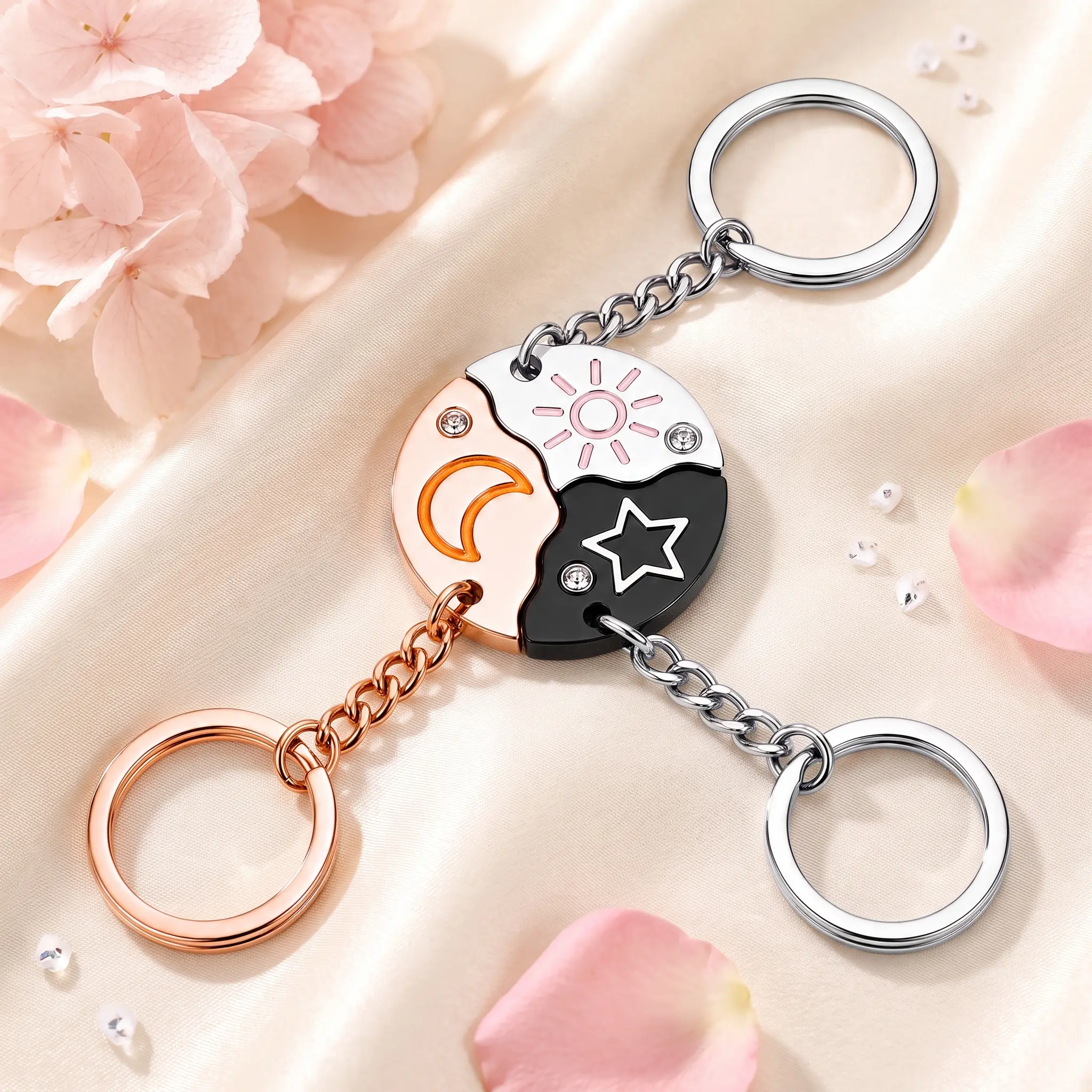 Summervibes Set of 3 Round Rhinestone Star Moon Sun Friendship Bracelet/Necklace/Keychain BFF Best Friends Forever Fantasy Cute Pendantfor Unbreakable Friendship, Bff Gifts, Pendant Shape, Round Stones, Sparkling Stars, Friendship Gifts, Round Pendants
