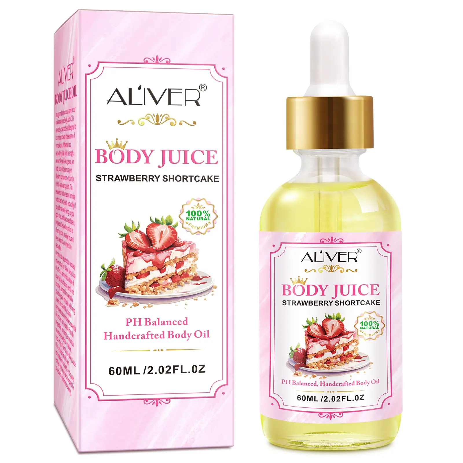 Aliver Peach and Strawberry Scented Body Juice Oil, Fragrance Body Oil, Balances Body Ph, Glass Material, Single Unit, Ideal for Personal Care