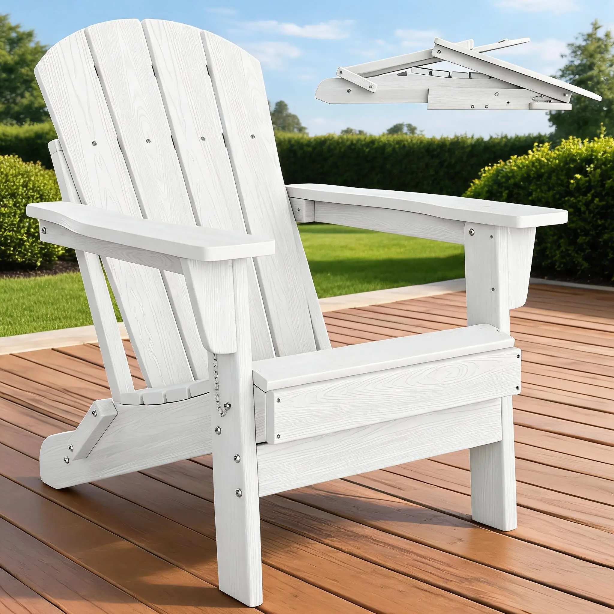 Chair HDPE Folding Outdoor Patio Garden Lawn Chair with Four-Piece Backrest, Weather Resistant Durable Plastic Lightweight Comfortable Seating, Regular Size Foldable Chair for Outdoor Use