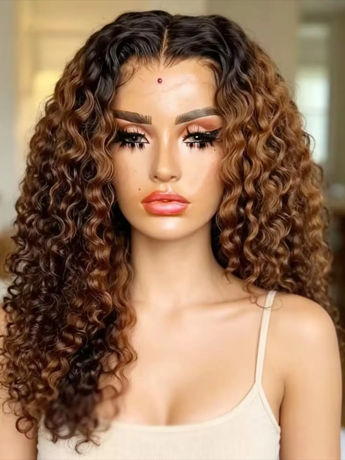 High-Quality 26-Inch Gradient Curly Wig, 180 Density 13x4x1 Lace Front, No Glue, Pre-Stretched for Daily Use, Women's Hairpiece