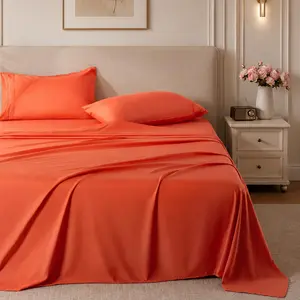 Orange Red Queen Sheet Set, 4 Pieces Soft Bedding Queen Sheet Set, Breathable and Cooling Sheet Bed Set,Includes 1 Fitted, 1 Flat, 2 Pillow - Deep (Orange Red, Queen Size)
