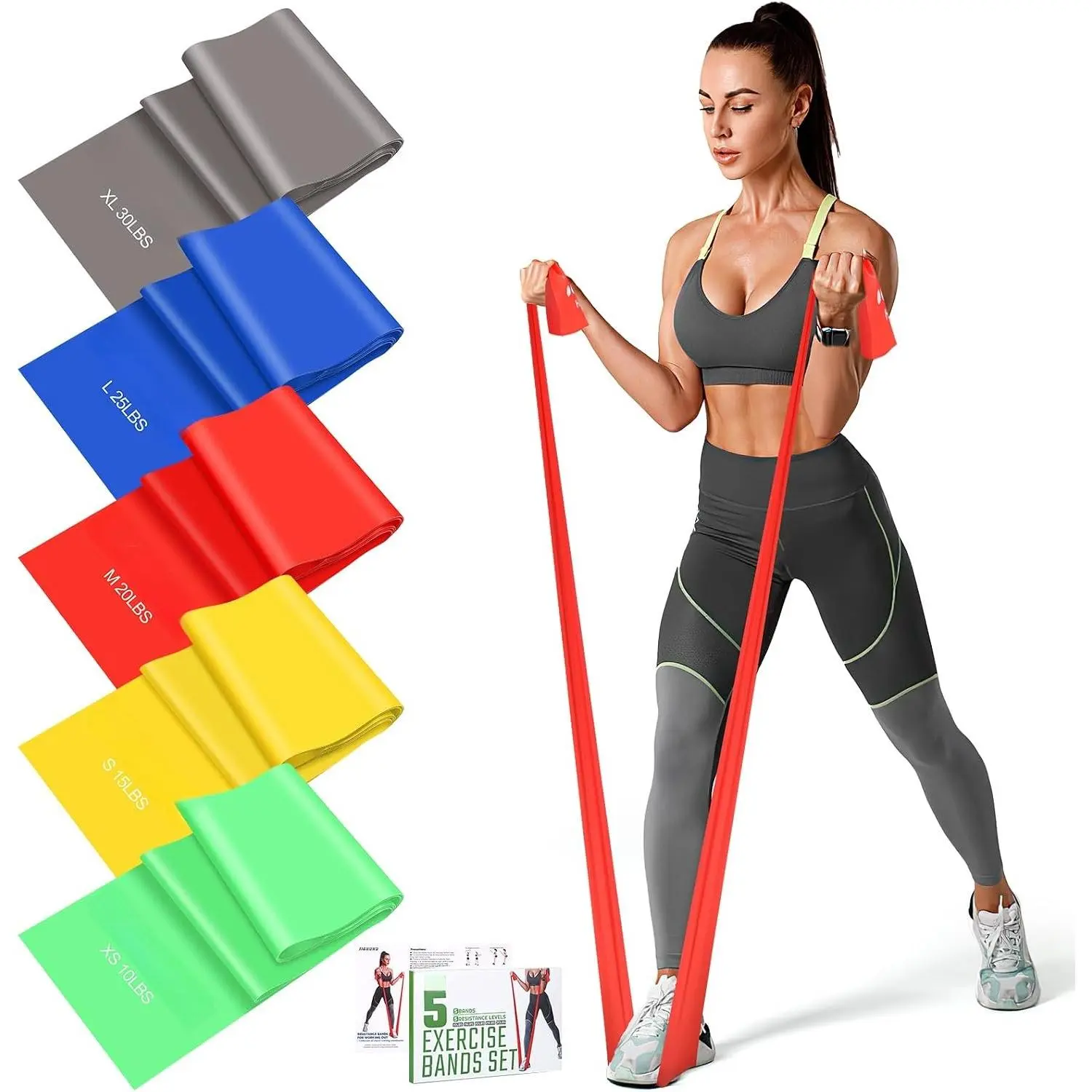 5 count Resistance Bands, Professional Exercise Bands Elastic Stretch Bands for Fitness Yoga Pilates Stretching Strength , Workout Bands for Women and Men  Gym