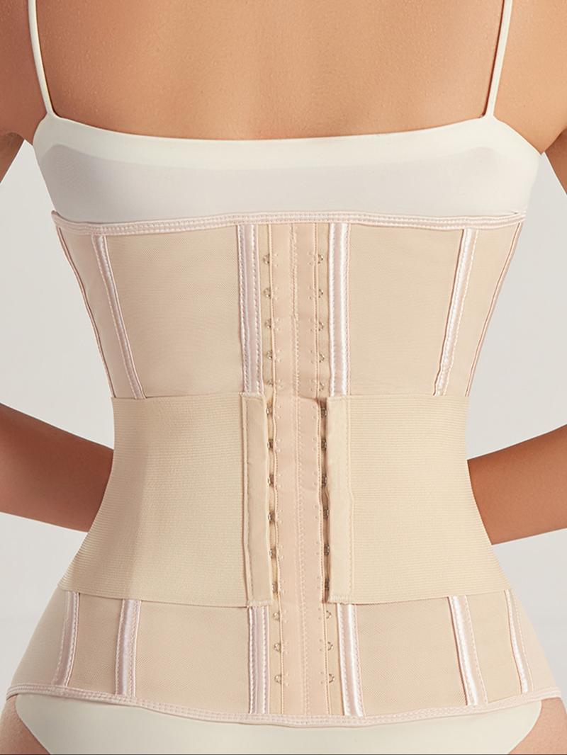 Women's Solid Color Hook & Eye Front Corset, Breathable Firm Tummy Control Shaper Waist Trainer, Women's Shapewear for Daily Wear