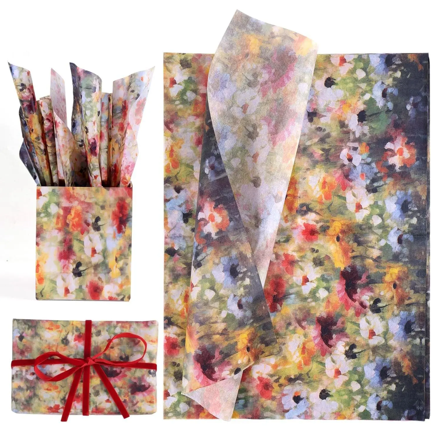 30 Sheet Flower Wrapping Tissue Paper, 19.69x13.78in, Colourful, Floral Printed Decorative Ideal for Gift Wrapping, Crafts & Occasional Celebrations