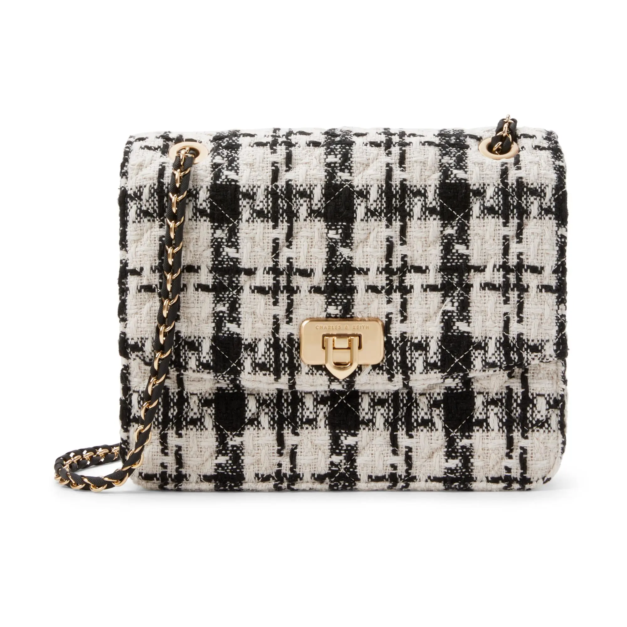 Charles & Keith Chevron-Quilted PU Crossbody Bag for Women – Medium, Multi-Color