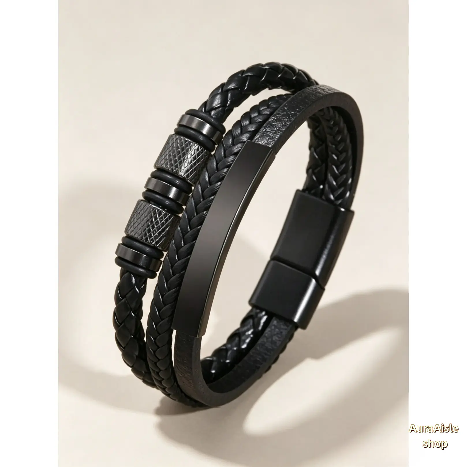 Men's Braided Leather Bracelet, Handcrafted Unisex Accessory with Adjustable Size, Slip-Resistant for Business & Daily Wear