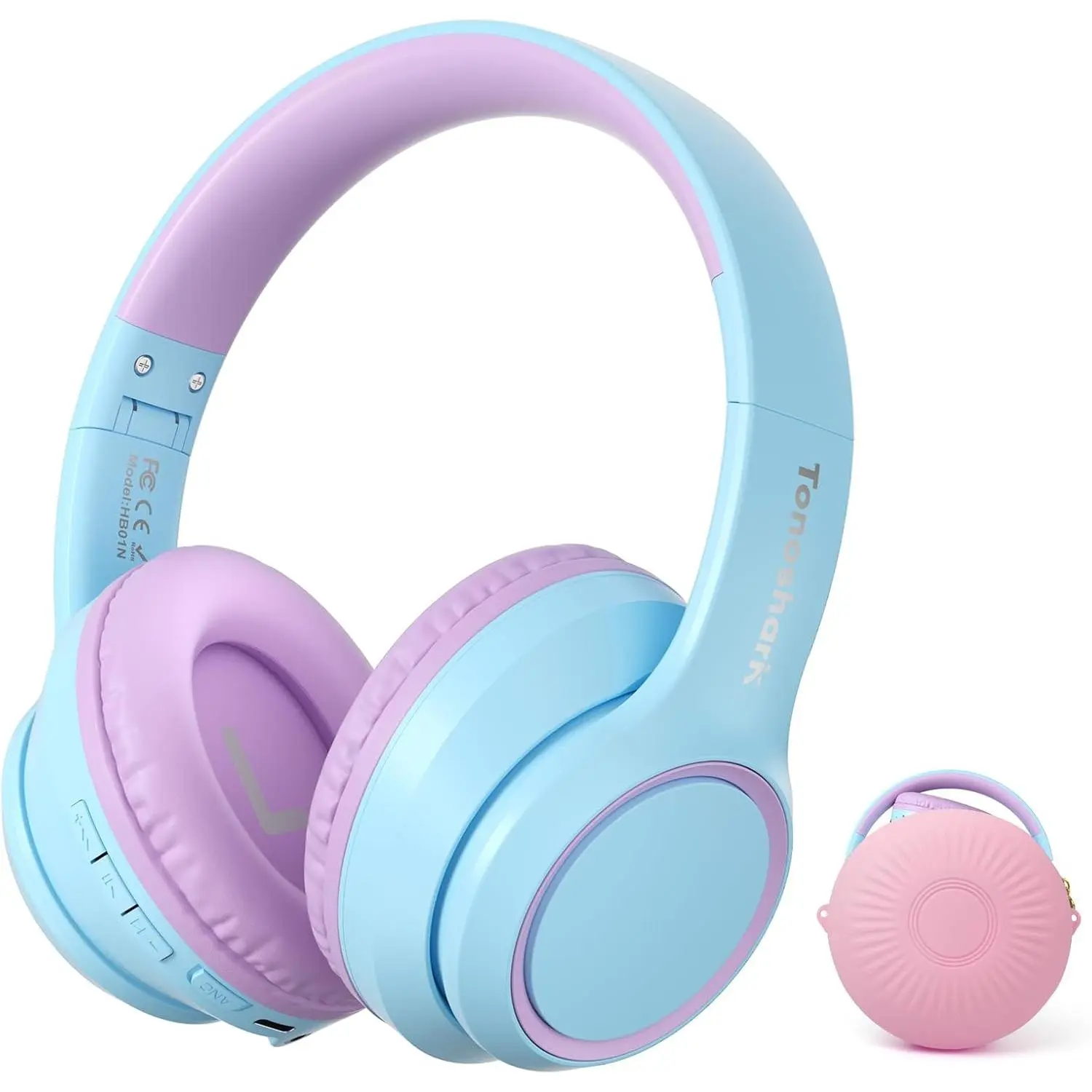 Kids Bluetooth Headphones with Active Noise Cancelling, Wireless Over-Ear Headphones for Boys Girls, Foldable, Adjustable, 40H Playtime, Mic for School Travel (Purple Blue)Gift.