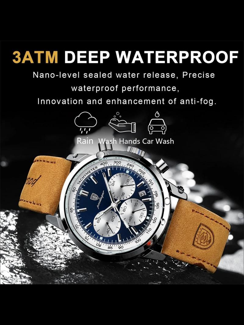 Men's Business Fashion Elegant Round Dial Analog Quartz Watch, Waterproof & Luminous Watch for Party, Daily Clothing Decor, Exquisite Watch As Gift without Box