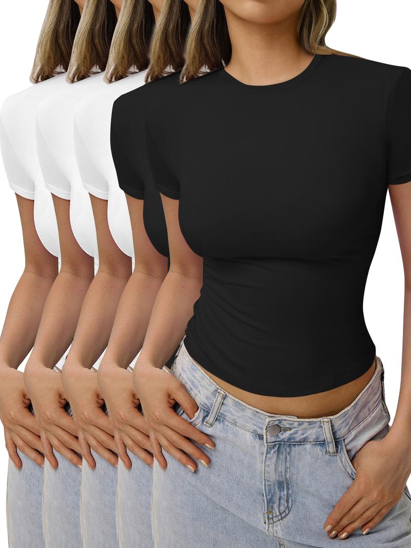 Women's Solid Color Tee, Casual Comfy Round Neck Short Sleeve T-shirt for Summer, Ladies Sleepwear for Daily Wear