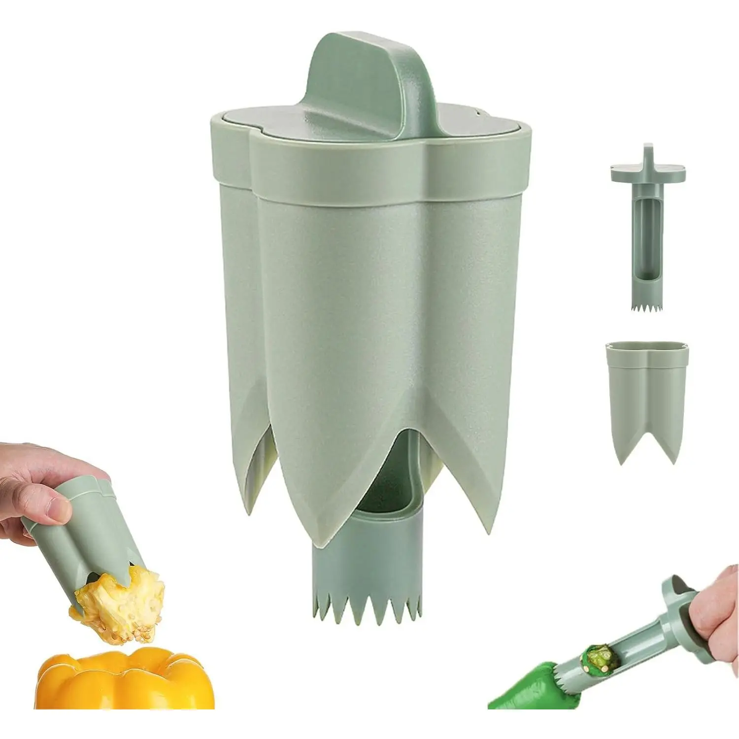 2 in 1 Pepper Corer Seed Remover Tool,Bell Pepper Quickly Corer Remover | Jalapeno Pepper Corer Cutter Deseeder Tool for Vegetable & Fruit, Practical Kitchen Gadget for Cooking, Camping and BBQ