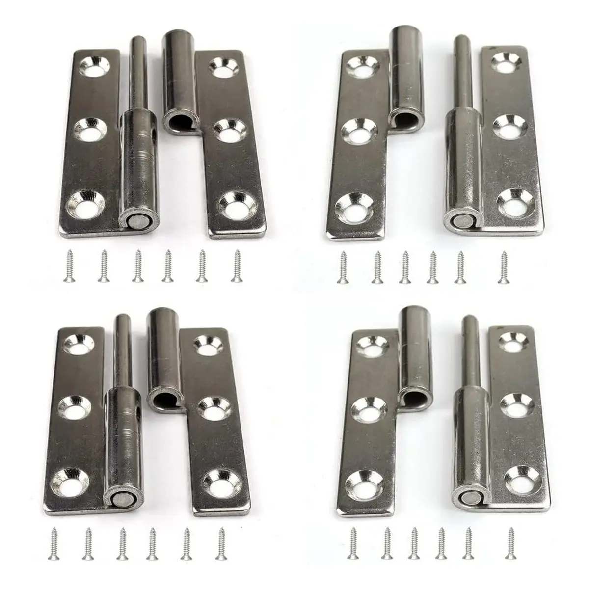 4 Pack 3 Inch Lift Off Hinges, Detachable Door Hinges, Stainless Steel Flag Hinge, 2 Right Handed + 2 Left Handed, Slip Joint Design