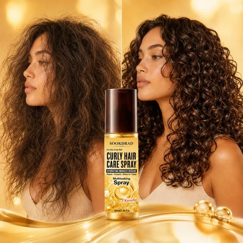 Curly Hair Care Spray, with Keratin, hydrating, repairing, protecting, shiny, hair care product, for dry curly hair, multitasking spray, 100ml/3.38 fl oz
