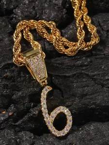 Luxurious Zircon Necklace, Handwritten Number Pendant, 24-Inch Braided Chain, Hip Hop Style, All Seasons, Street Fashion Jewelry