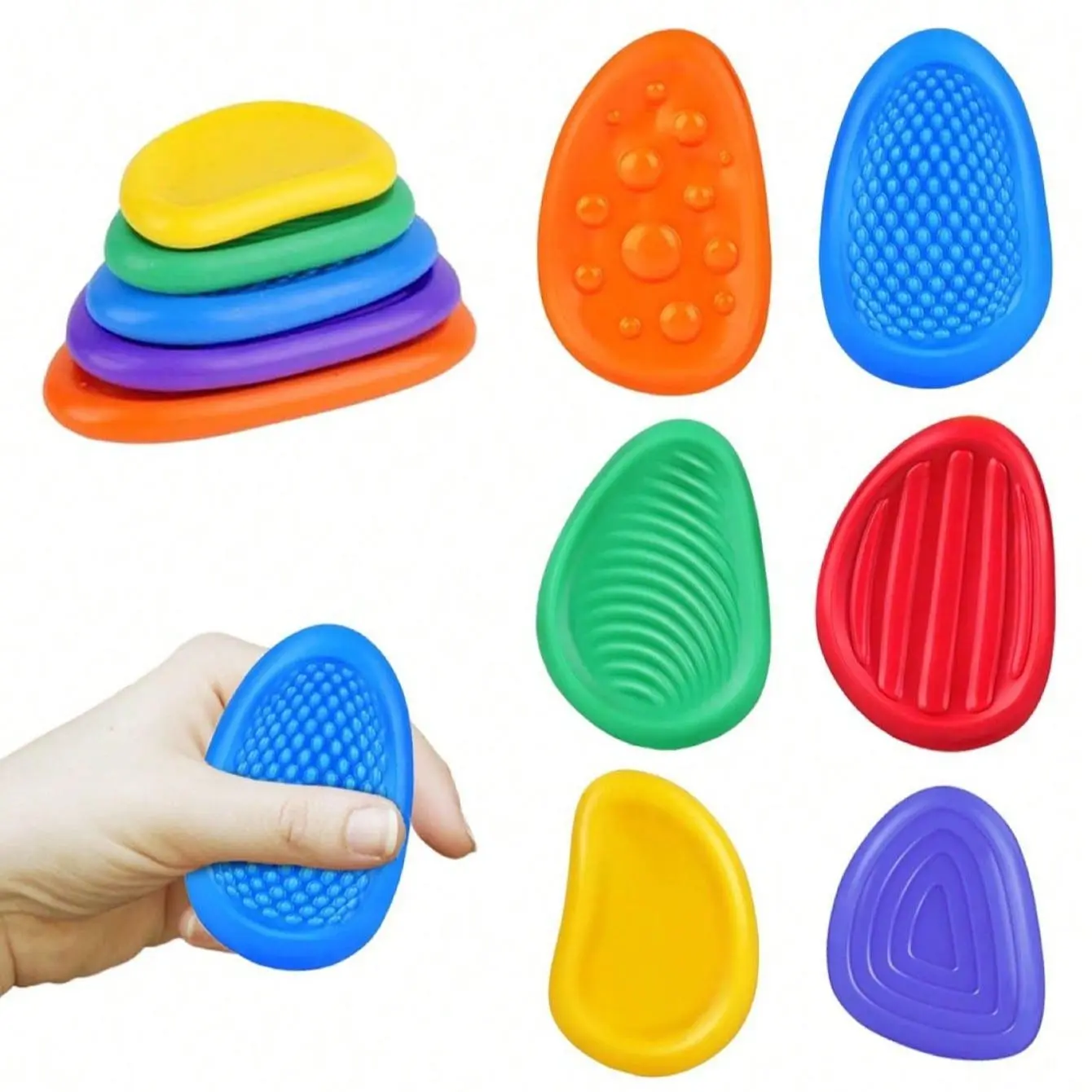 Sensory Stones 6Pcs Silicone Texture Stress Relief Rocks Soft Portable Fidget Toy Decompression Sensory Fidget for Autism ADHD Anxiety Easter Basket Filler