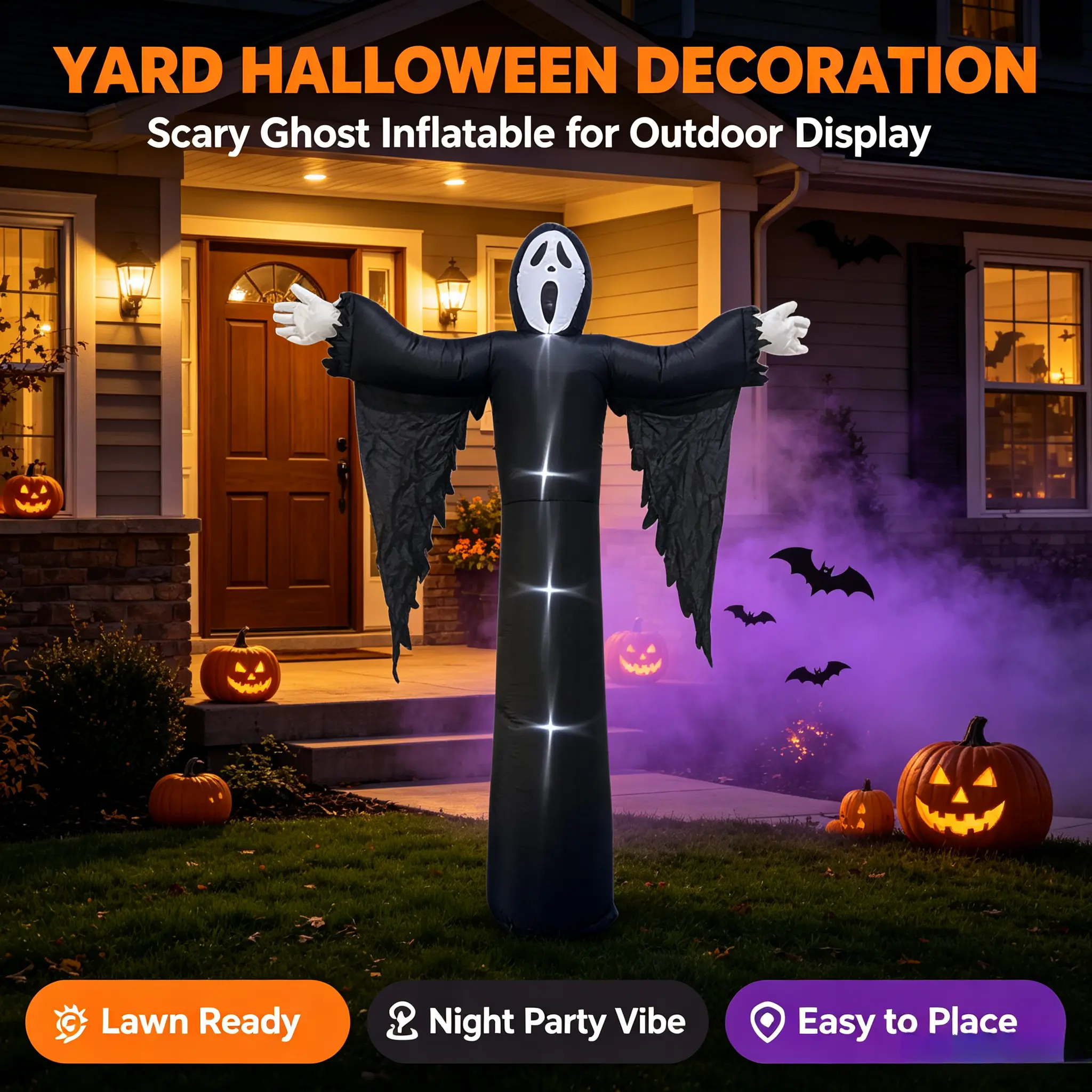 11.9 FT Giant Inflatable Ghostface Reaper Halloween Decoration, LED Light Up Scary Grim Reaper Blow‑Up Decor for Yard Lawn Garden, Halloween Party Trick or Treat Outdoor Decor