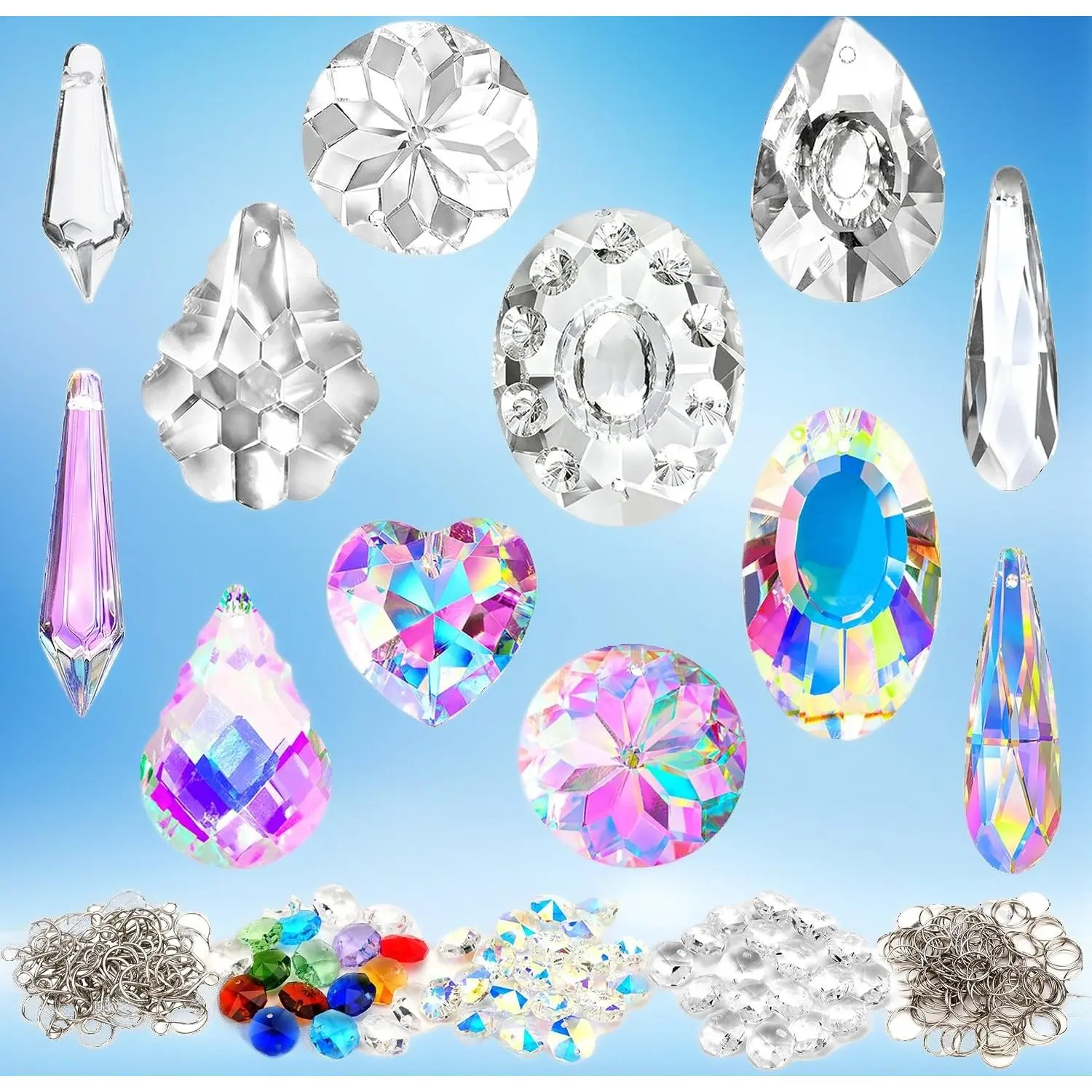 DIY Suncatchers 212pcs Sun Catchers Making Kit for Adults Clear Hanging Prism Sun Catcher with Crystals Rainbow Maker 12 Hanging Glass Prisms Parts Suncatcher Home/House Garden Decor (Creative Styles)
