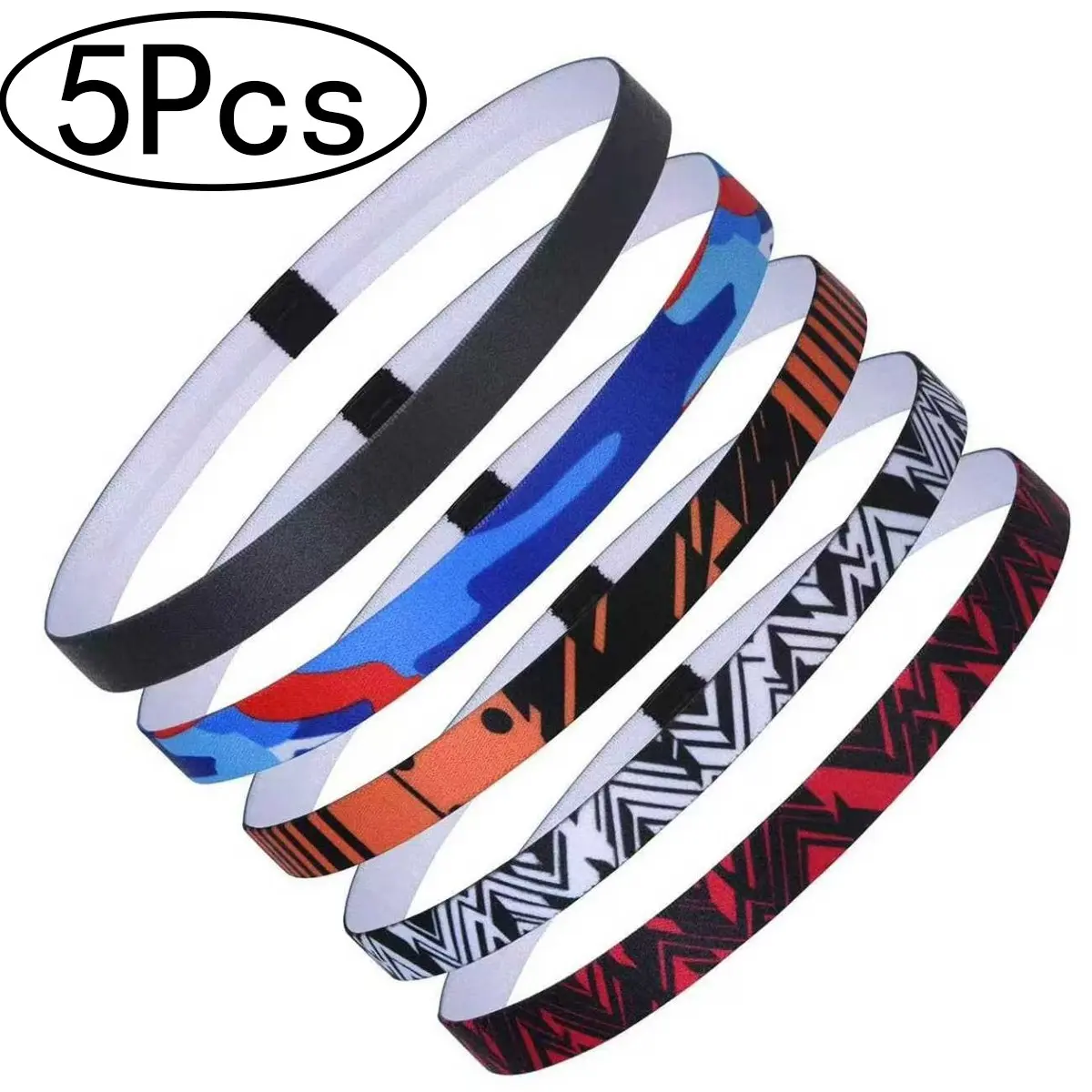 5 Pcs Unisex Sweatbands, Breathable Sports Headbands, Workout Headband, Non-Slip Elastic Stretchy Headbands, Fitness Hair Bands, Ideal for Running Gym Yoga All Seasons