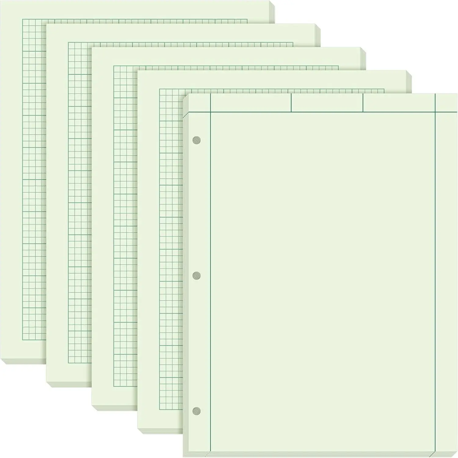 5 Pcs Engineering Paper Notebook Engineering Computation Pad 8.5 x 11 Inches Engineer Graph Paper Notepad, 5 Squares Per Inch 3 Hole Punched Computation Pad, 100 Sheets/pack (Green)