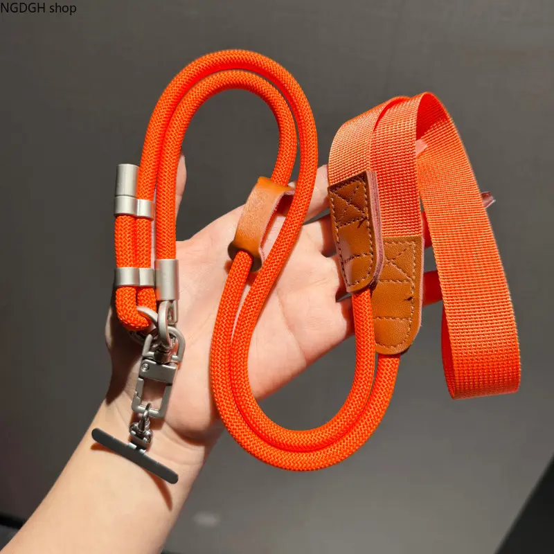 Lanyard Strap for Men, Colorful Trendy Nylon Rope with Leather Accent, Adjustable Sports & Outdoor Accessory, Crossbody Neck