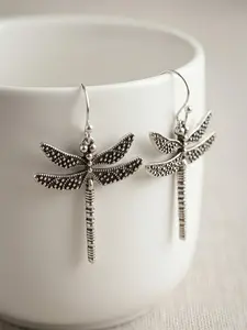 Vintage Silver Color Dragonfly Pendant Earrings, Bohemian Ethnic Style Insect Dangle Earrings, Unique Fashion Jewelry for Women