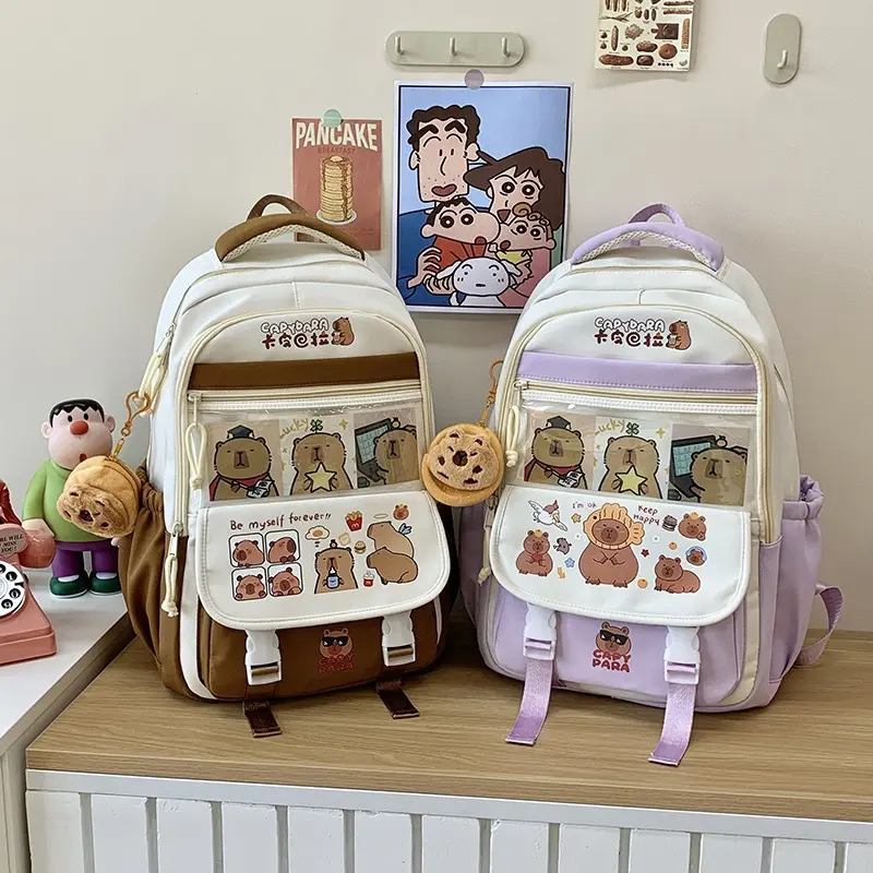 Capybara Backpack, Cute Cartoon Student School Bag for Girls, Large Capacity Japanese Style Backpack for Middle School Students