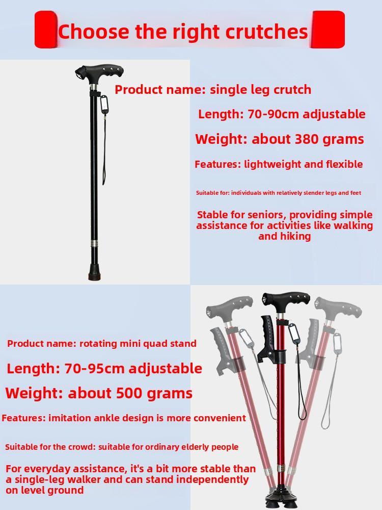 Four-legged aluminum alloy cane for the elderly, cross-border retractable lightweight universal walking aid