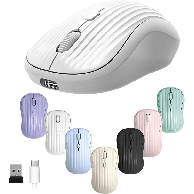 Wireless Mouse, 2.4G + BT,4-Key, DPI: 800/1200/1600, Silent, Type-C, USB Nano Receiver, Ergonomic, Portable, for Laptop, Chromebook, PC, Mac, Windows (White)