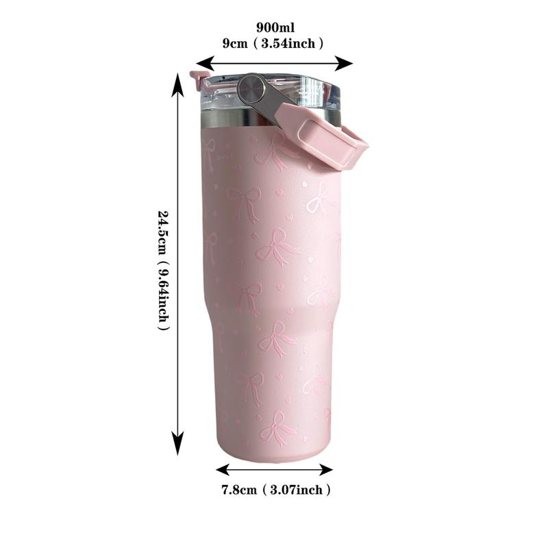 30oz Stainless Steel Insulated Cup with Bow Design, Double Layer Thermal Mug for Coffee Tea Outdoor Office Home Travel Gift, Vacuum Insulated Tumbler