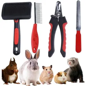 Rabbit Professional Nail Clippers Grooming Kit with Pet Shedding Slicker Brush, Pet Grooming Comb, Nail Clipper Trimmer for Rabbit, Puppy, Kitten, Guinea Pig, Hamster, Ferret (4PCS)