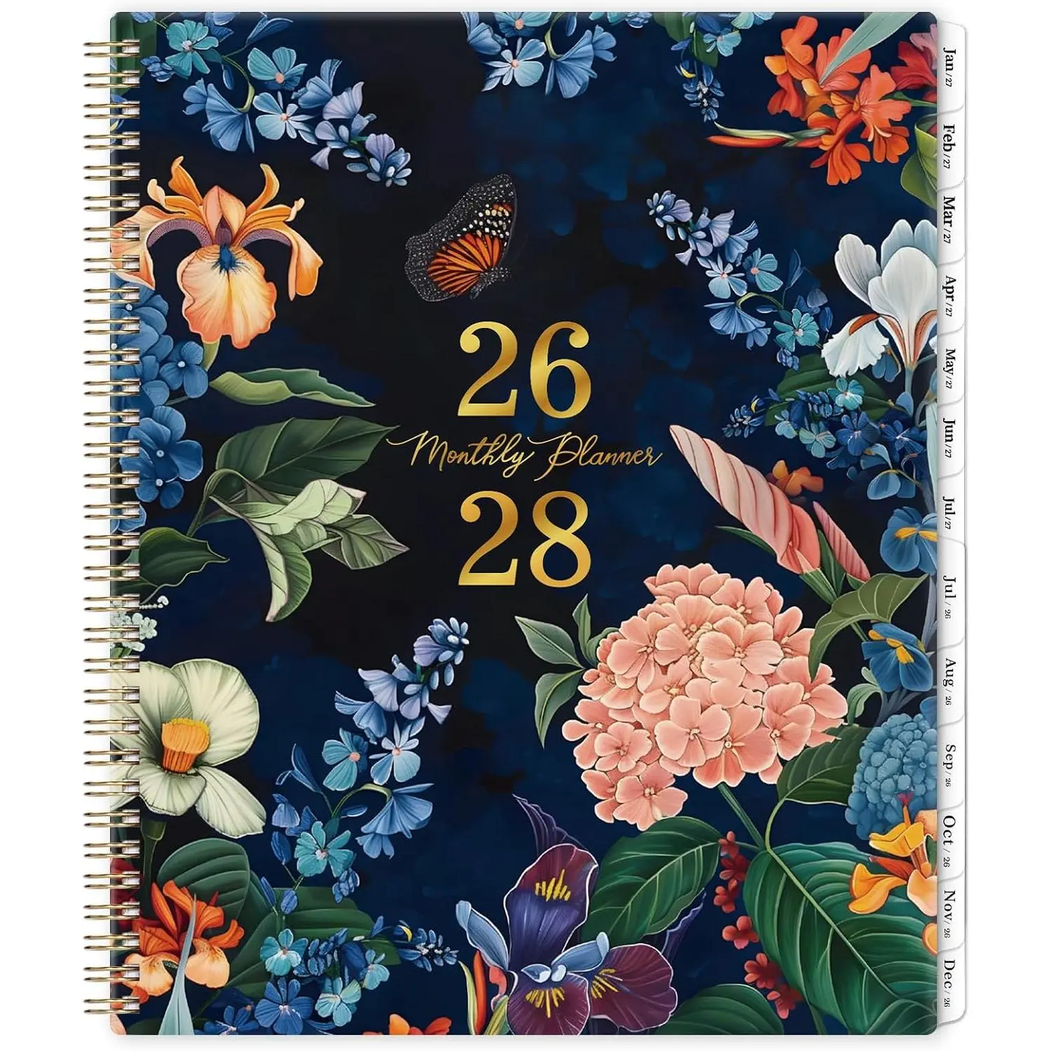 Monthly Planner/Calendar 2026-2028 - Monthly Calendar 2026-2028, July 2026 - June 2028, 9" x 11", 2  monthly Planner with Tabs, Contacts +  Pocket + -wire Binding - Floral