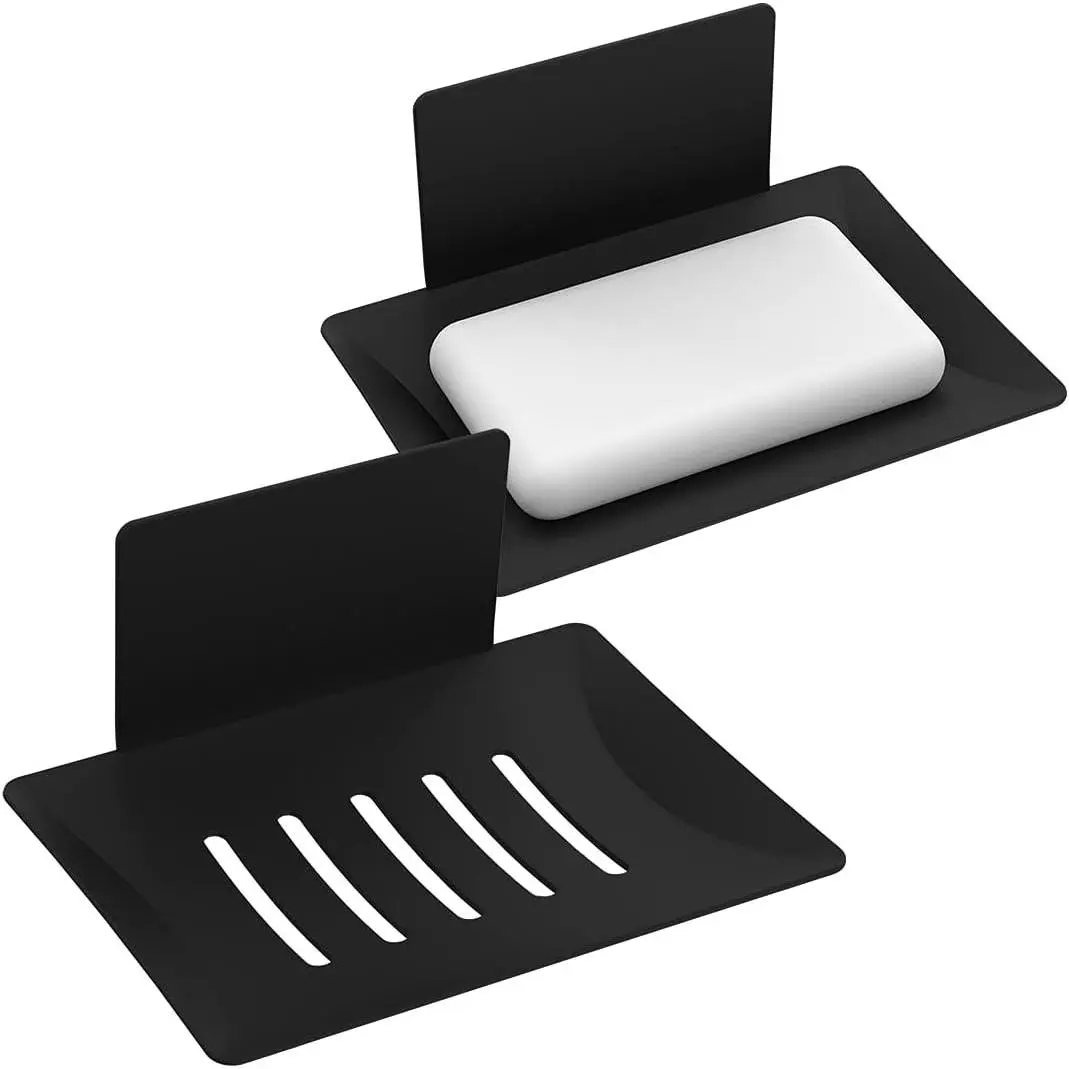 2 Pack Soap Holder for Shower Wall, 5 Slot Self-Adhesive Soap Dish for Shower, Wall Mounted Shower Soap Holder Dishes for Bathroom, Stainless Steel Soap Tray BlackGift