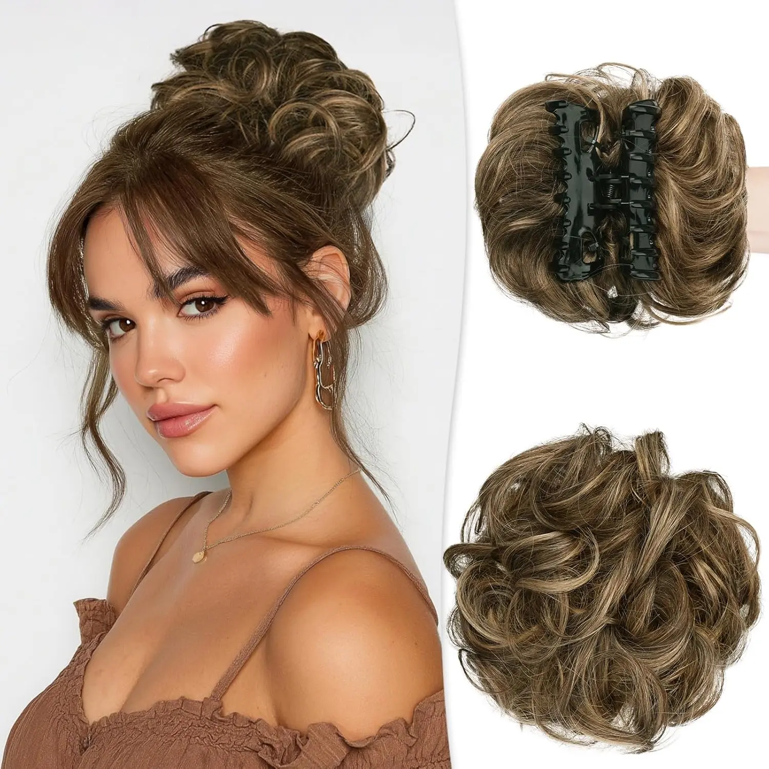 Claw Clip Messy Bun  Piece Synthetic  Buns   Chignon  Bun Extensions Tousled Updo Claw Clip Ponytail Hairpieces wavy curly hair