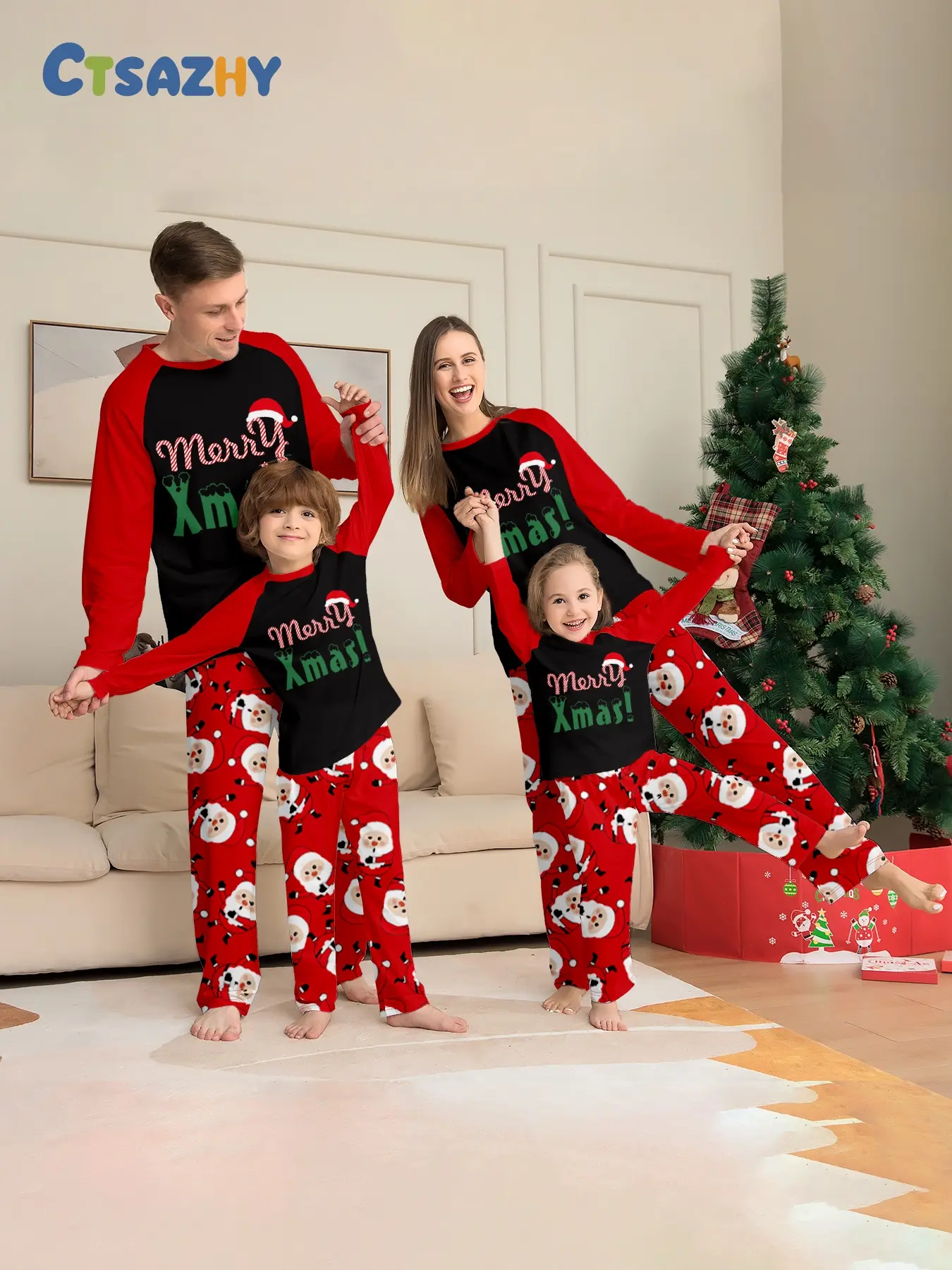 Christmas Pajama Set, Family Matching Long Sleeve Sleepwear, Festive Snowman Print, Soft Breathable Fabric, Multiple Sizes Available