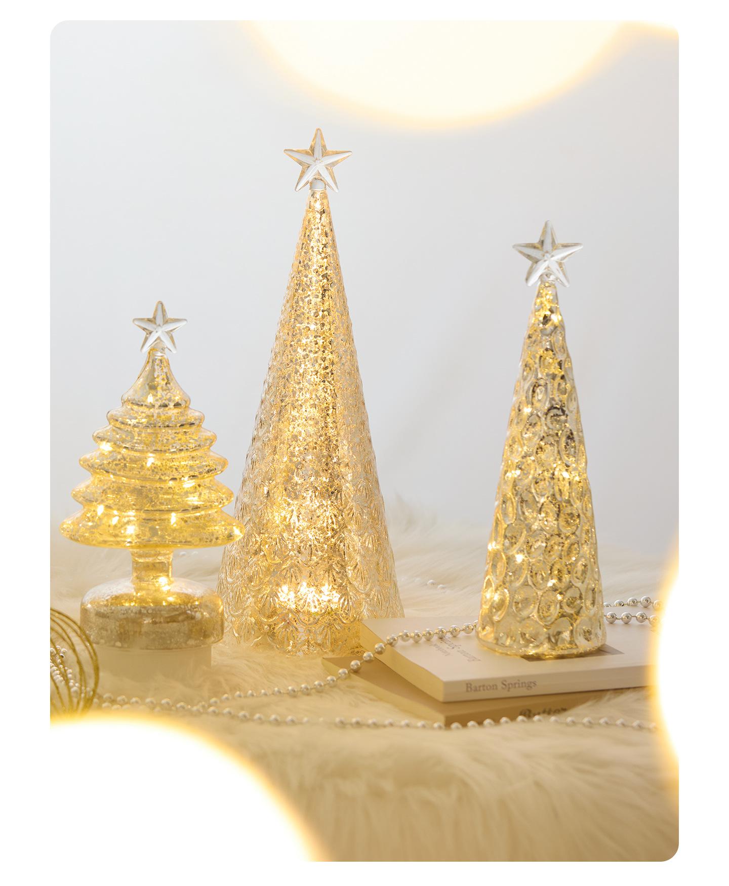 [4 pack] New Holiday Decorations, Glass Christmas Tree, Champagne-Colored Ornaments, Tabletop Scene Setting Props