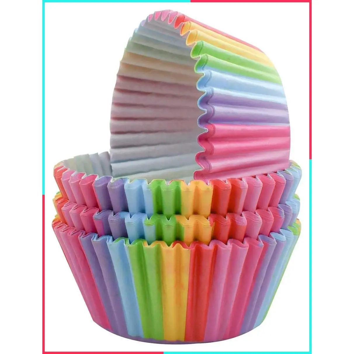 100 Pack Rainbow Cupcake Liners - Standard Size, Greaseproof Paper Muffin Liners for Birthday Party, Wedding Cake, Colorful Cupcake Wrappers