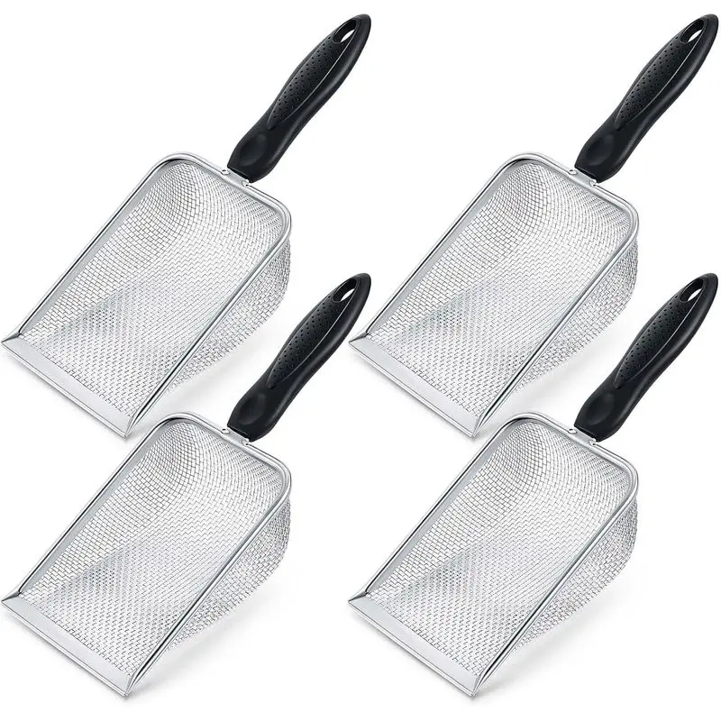 4 Packs Reptile Sand Stainless Steel Fine Mesh Design Reptile Substrate Metal Sand Shovel Sifter Litter Cleaner Corner Scoop Shovel Cleaner Scooper for Bedding Aquarium Terrarium Accessories