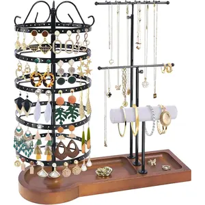 Jewelry Organizer Stand, Metal Rotating Earring Holder Organizer, Multi-Functional Adjustable Necklace Rack Holder Bracelet Watch Holder for Jewelry Earrings Ring, Black