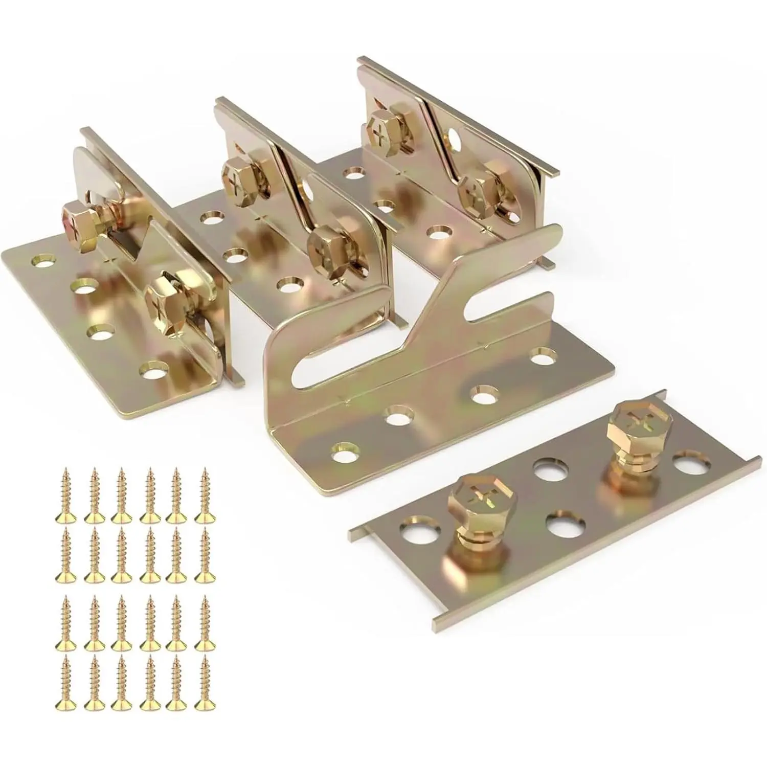Bedside guardrail and frame bracket 4-piece set, heavy-duty hardware suitable for wooden beds| Universal connectors for headboards and footboards, heavy-duty steel plates equipped with screws, easy to install on wooden bed frames