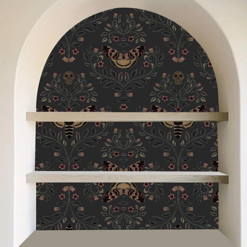 Skull Head Moth Pattern Wall Sticker, 1 Roll Waterproof Self-adhesive Wallpaper, Removable Wall Decal for Home Living Room Bedroom Dormitory Decor