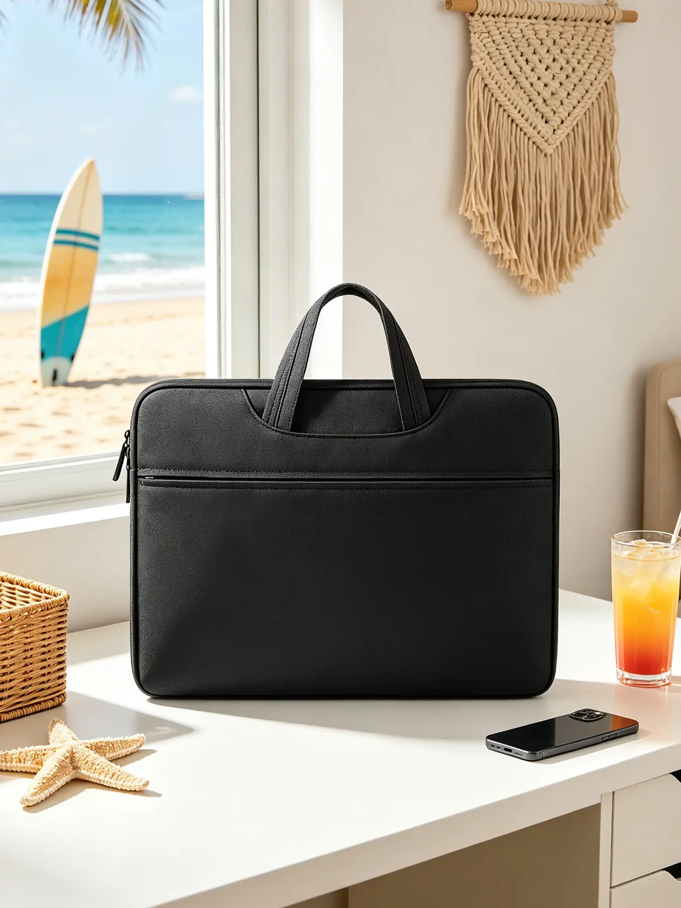Simple Solid Color Shockproof Laptop Handbag, Neutral Design Briefcase with Front Pocket, Ideal for Office, Graduates, Professionals