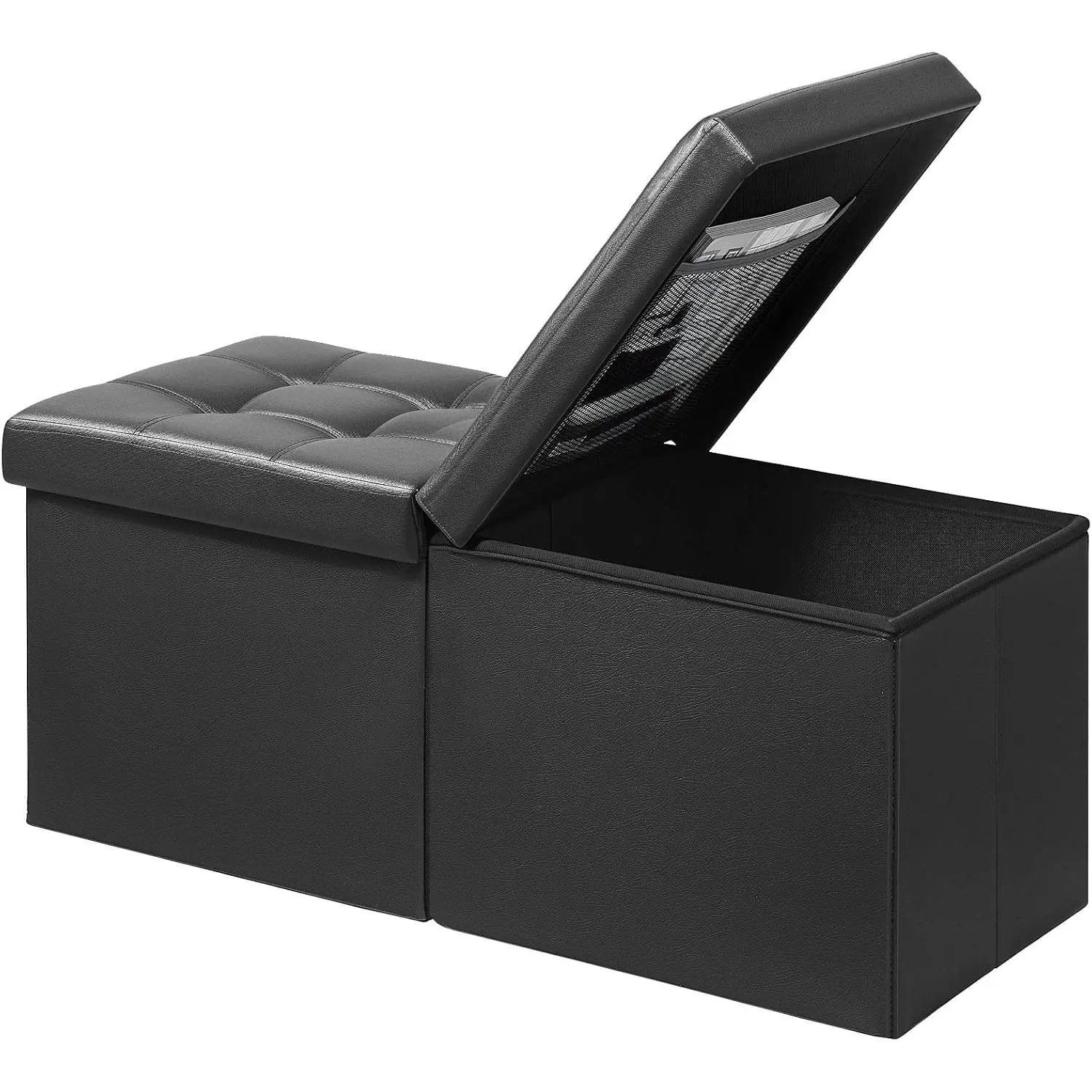 Footrest Ottoman Storage Bench,34" Leather Folding Chest,Black