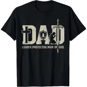 Men's 2026 Christian Dad Short-Sleeve T-Shirt, Crew Neck, Leader Protector Man of God Design, Comfortable Fabric