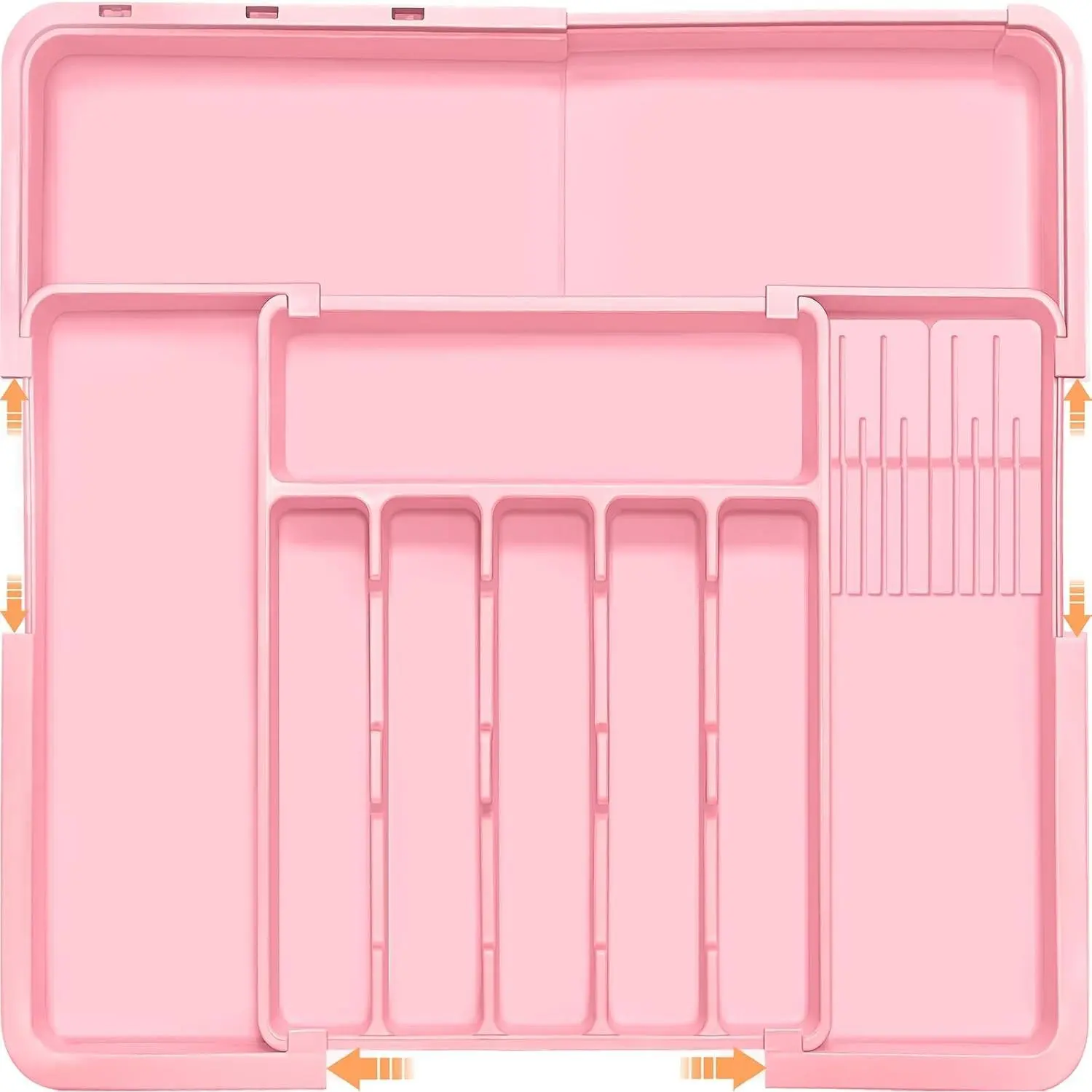Pink Expandable Adjustable Kitchen Drawer Organizer - 22"x19" Cutlery Tray with 2 Knife Block Inserts, Smooth Buckle Drawer Dividers for Flatware & Knives, Ideal Gift for Kitchen Organization